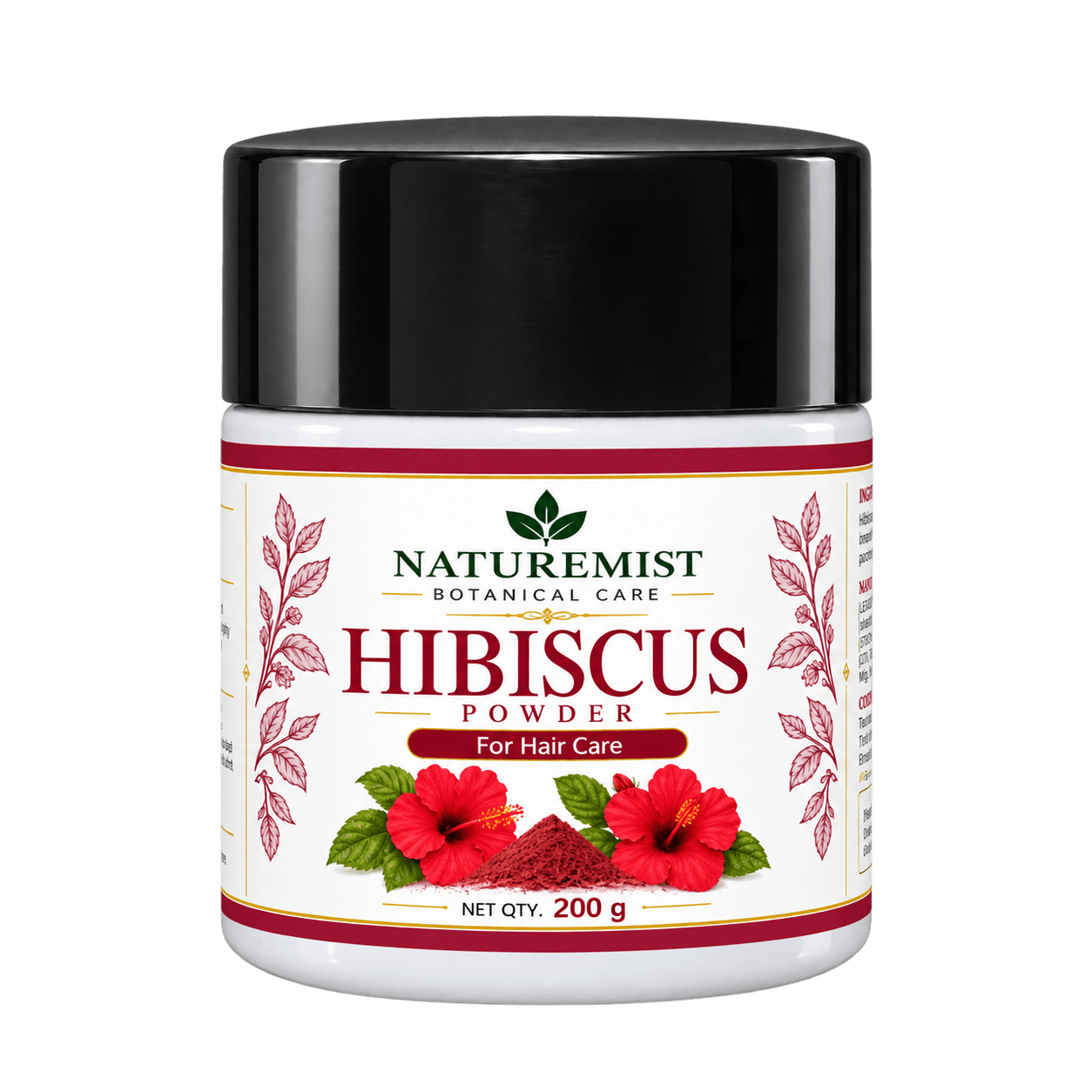 NatureMist Hibiscus Powder in its NatureMist botanical care jar