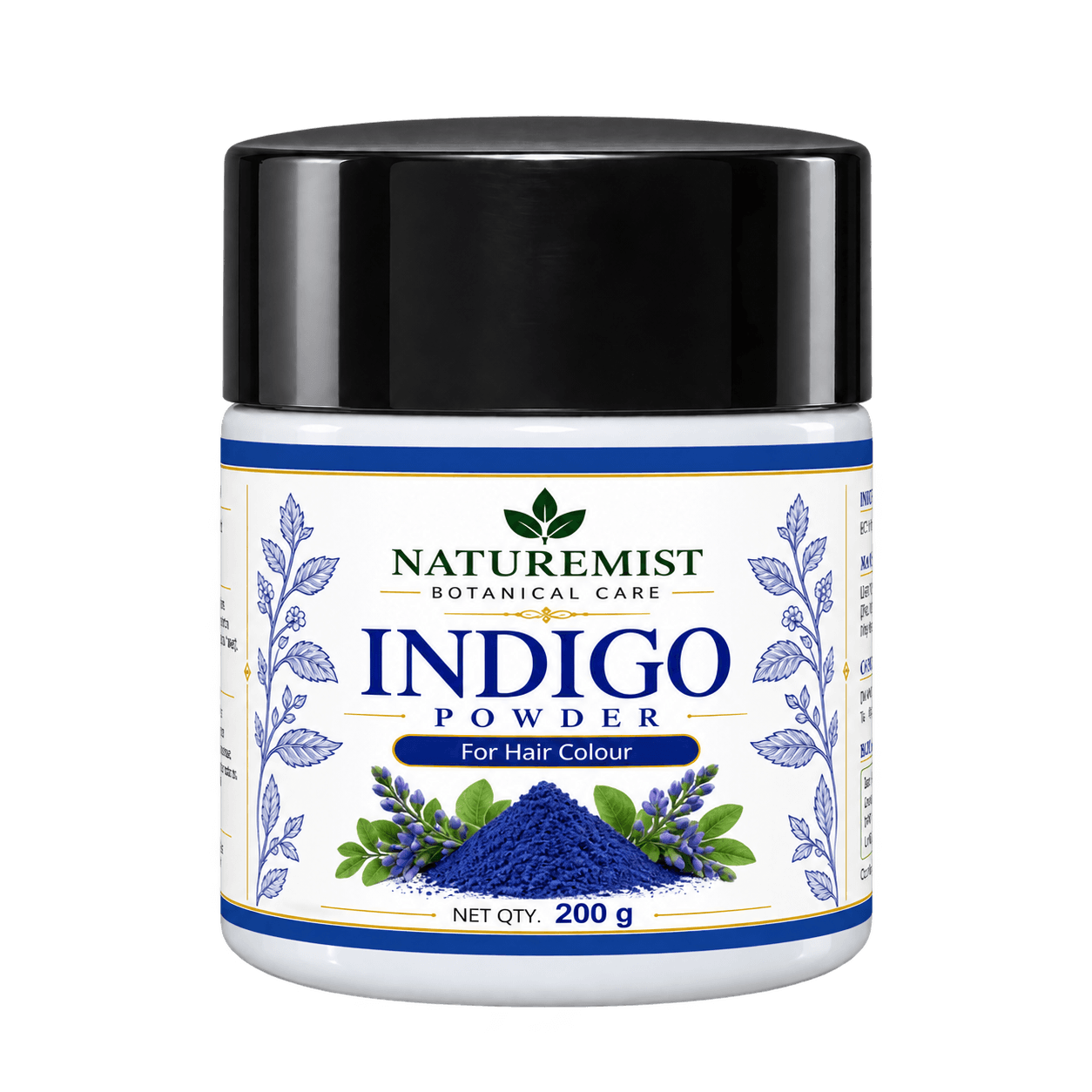 NatureMist Indigo Powder in its NatureMist botanical care jar