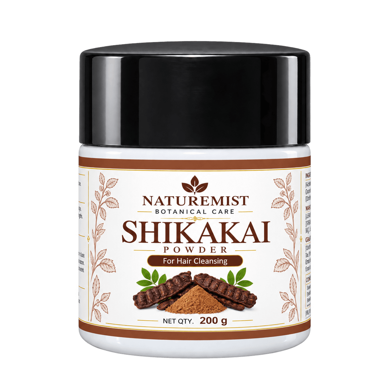 NatureMist Shikakai Powder in its NatureMist botanical care jar